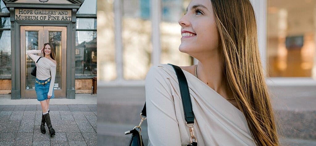Senior girl posing in the streets of downtown salt lake city with Heidi Burton Photography